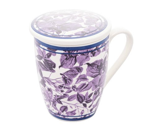 Caneca em Porcelana Super White com Tampa e Filtro Blue Garden, Colorido | WestwingNow