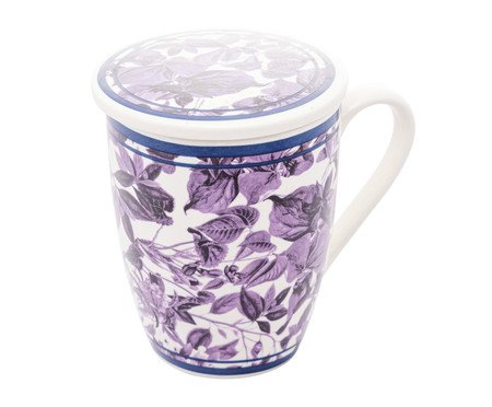 Caneca em Porcelana Super White com Tampa e Filtro Blue Garden