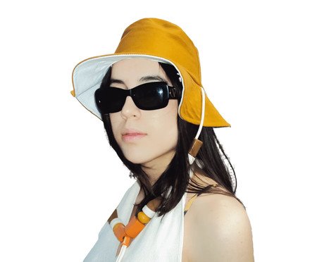 Chapéu Nada Básico Dupla Face Branco e Caramelo