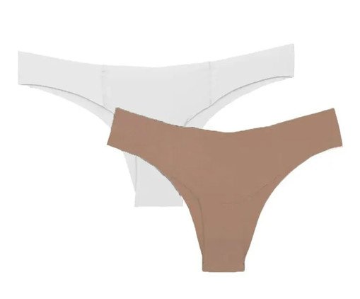 Kit com 2 Calcinhas Biquíni - Bege Camurça/Branco, Bege | WestwingNow