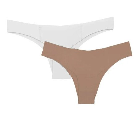 Kit com 2 Calcinhas Biquíni - Bege Camurça/Branco | Westwing
