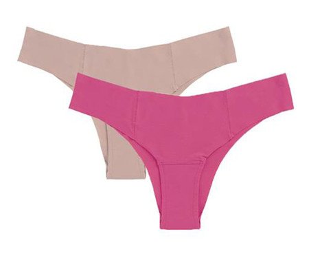 Kit com 2 Calcinhas Biquíni Invisível - Bege Camurça/Rosa Drama | Westwing