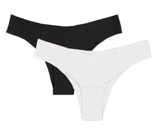 Kit com 2 Calcinhas Biquíni - Branco com Preto, Preto | WestwingNow