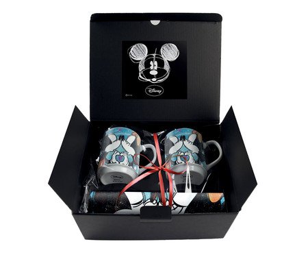 Jogo de Mugs e Lugares Americano Mickey e Minnie Azul | Westwing