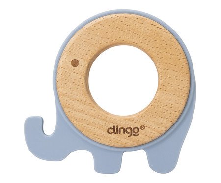 Mordedor Elefante Infantil de Madeira e Silicone Azul  Clingo | Westwing