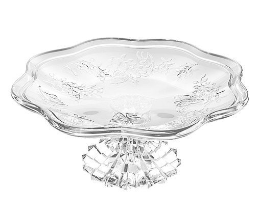 Prato para Bolo com Pé em Cristal Ecológico New Butterfly, Transparente | WestwingNow