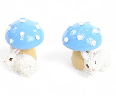 Jogo de Adornos Cogumelo com Coelho Azul | Westwing