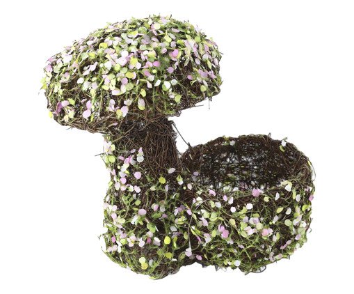 Cesta Decorativa com Cogumelo e Folhas Marrom, Verde e Rosa, Marrom | WestwingNow