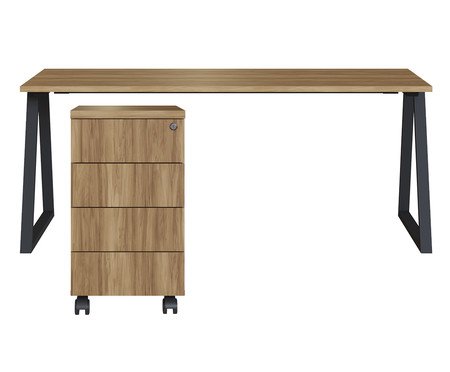 Mesa Escrivaninha Gaveteiro  Concept Home Office Nogal - Preto