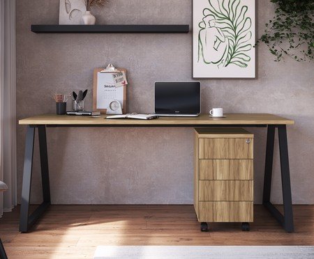 Mesa Escrivaninha Gaveteiro  Concept Home Office Nogal - Preto | Westwing