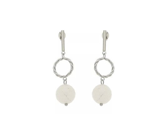 Brinco Círculo Trançado e Pedra Opala Facetada Aço Inoxidável - 1,3X1,2cm, Prata ou Metálico | WestwingNow