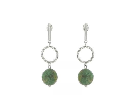 Brinco Círculo Trançado e Pedra Brasileira Facetada Aço Inoxidável - 1,3X1,2cm, Prata ou Metálico | WestwingNow