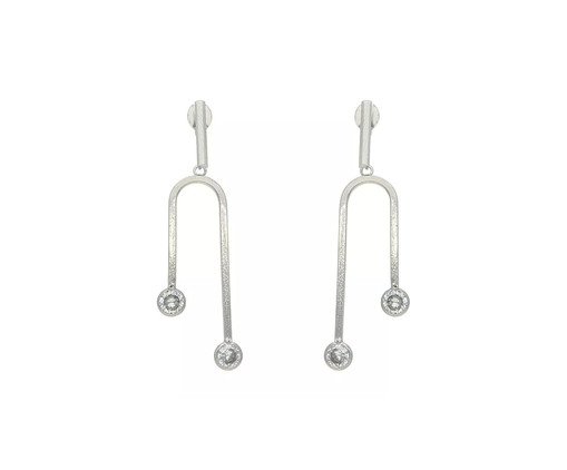 Brinco Haste Articulável com Zircônias Aço Inoxidável - 1,5X0,3cm, Prata ou Metálico | WestwingNow