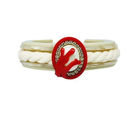 Bracelete Cordão Coral e Pérola Vermelho