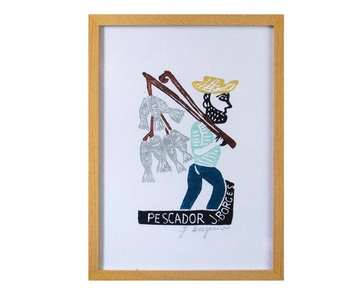 Quadro Pequeno Xilogravura J. Borges: Pescador, Colorido | WestwingNow