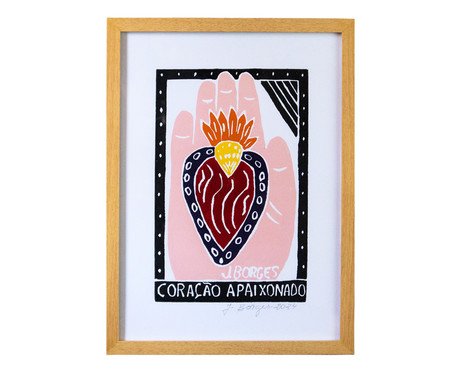 Quadro Pequeno Xilogravura J. Borges: Coração Apaixonado