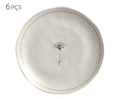 Jogo de Pratos Raso Orgânico Amana Floral, Bege | WestwingNow
