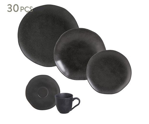 Aparelho de Jantar Orgânico Carbon Abstrato - 30Pçs, Preto | WestwingNow