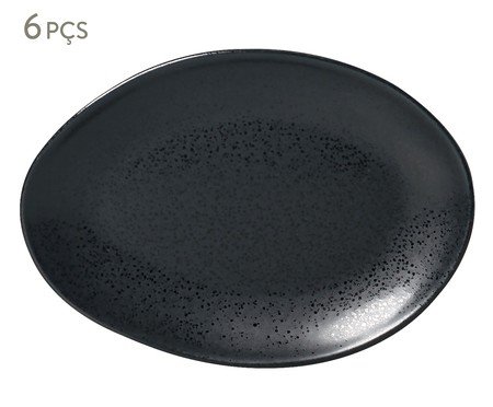 Jogo de Pratos para Sobremesa Oval Orgânico Eclipse Preto | Westwing