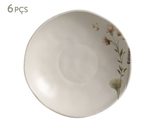 Jogo de Pratos Fundo Orgânico Lavanda Floral, Bege | WestwingNow