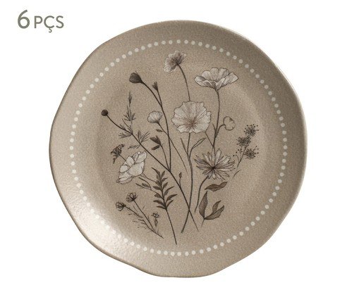 Jogo de Pratos para Sobremesa Orgânico Amana Floral, Bege | WestwingNow