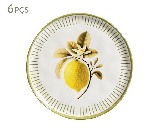 Jogo de Pratos para Sobremesa Bio Lemon Frutas, Cinza | WestwingNow