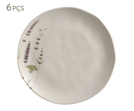 Jogo de Pratos Raso Orgânico Lavanda Floral, Bege | WestwingNow