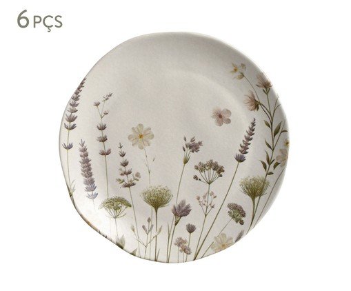 Jogo de Pratos para Sobremesa Orgânico Lavanda Floral, Bege | WestwingNow