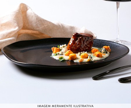 Jogo de Pratos Raso Oval Orgânico Eclipse Preto | Westwing