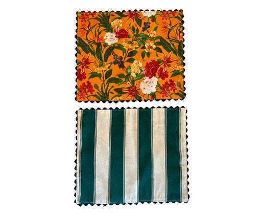 Lugar Americano Retangular Floral Laranja Verde e Branco, green | WestwingNow