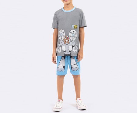 Pijama Manga Curta Infantil Masculino Ciborgue Jovens Titãs Grafite | Westwing