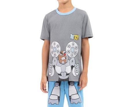 Pijama Manga Curta Infantil Masculino Ciborgue Jovens Titãs Grafite | Westwing