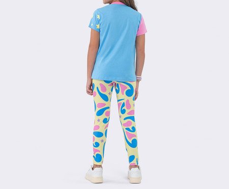 Pijama Manga Curta com Calça Legging Unicórnio Brilha No Escuro Azul | Westwing