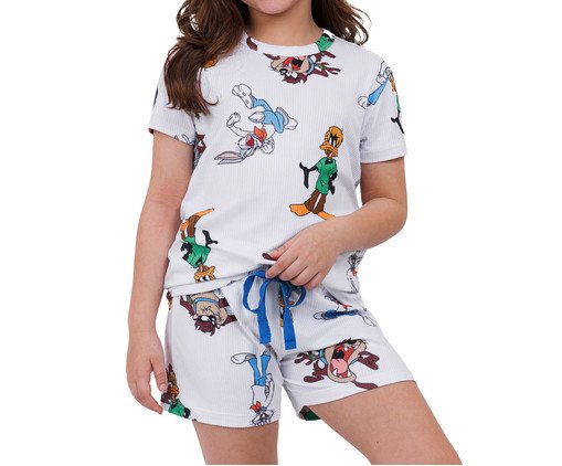 Pijama Manga Curta Infantil Loney Tunes Branco, white | WestwingNow