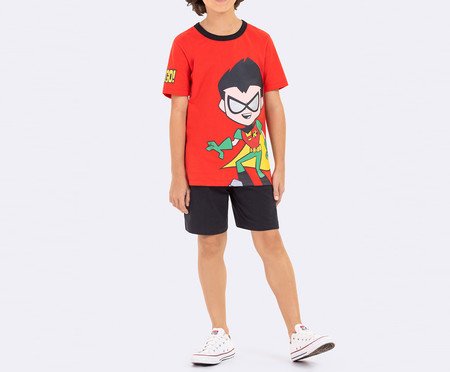 Pijama Manga Curta Infantil Masculino Jovens Titãs Vermelho | Westwing