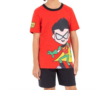 Pijama Manga Curta Infantil Masculino Jovens Titãs Vermelho | Westwing