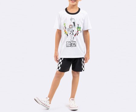 Pijama Manga Curta Infantil Masculino Jovens Titãs Preto e Branco | Westwing