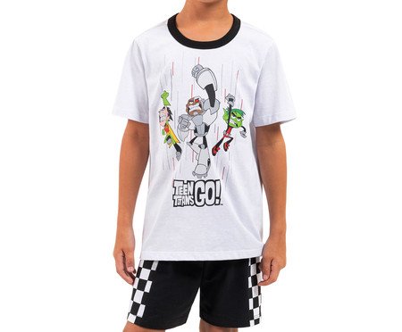 Pijama Manga Curta Infantil Masculino Jovens Titãs Preto e Branco | Westwing