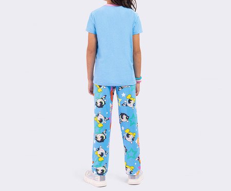 Pijama Manga Curta Infantil com Calça Meninas Superpoderosas Azul | Westwing