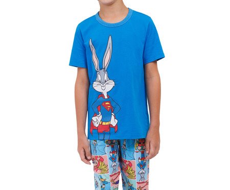 Pijama Manga Curta com Calça Masculino Infantil Loney Tunes Azul | Westwing
