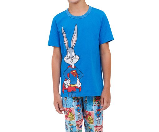 Pijama Manga Curta com Calça Masculino Infantil Loney Tunes Azul, blue | WestwingNow