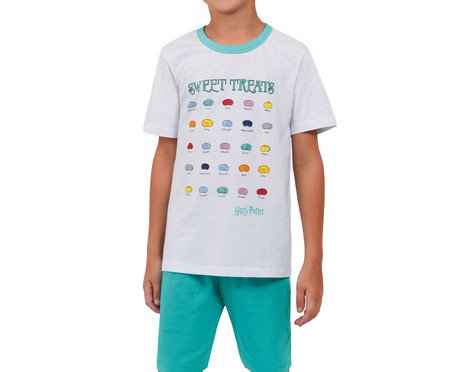 Pijama Manga Curta Masculino Infantil Feijõezinhos Mágicos Branco