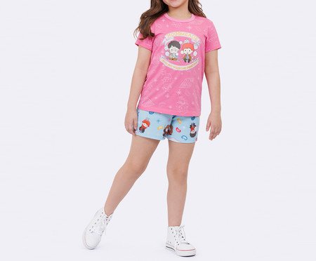 Pijama Manga Curta Infantil Harry Potter Hogsmeade Rosa | Westwing