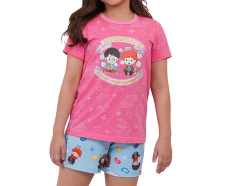 Pijama Manga Curta Infantil Harry Potter Hogsmeade Rosa | Westwing