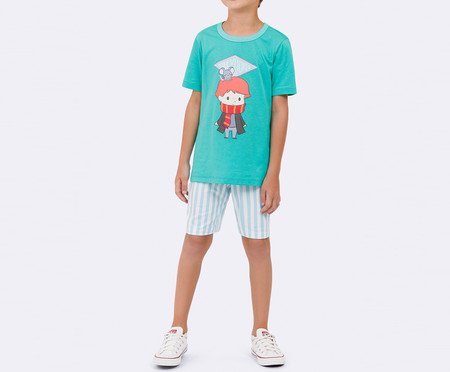 Pijama Manga Curta Rony Weasley Verde | Westwing