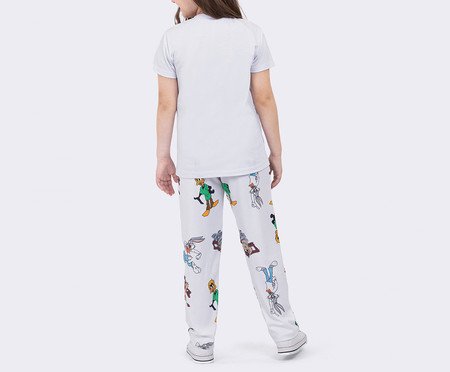 Pijama Manga Curta com Calça Infantil Loney Tunes Branco | Westwing