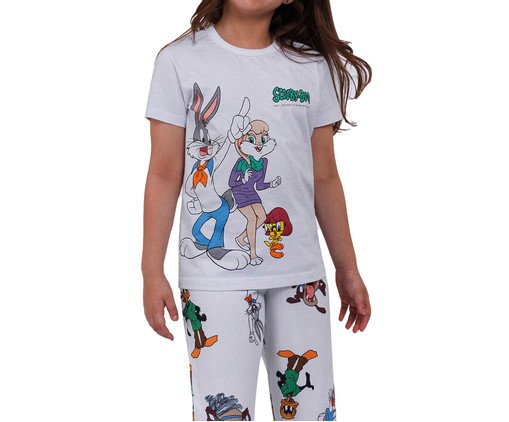 Pijama Manga Curta com Calça Infantil Loney Tunes Branco, white | WestwingNow