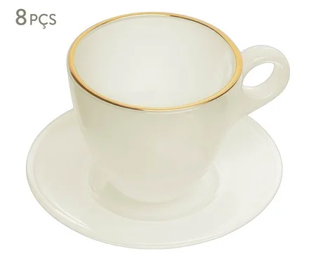 Jogo de Xícaras e Pires com Fio de Ouro Milky | Westwing