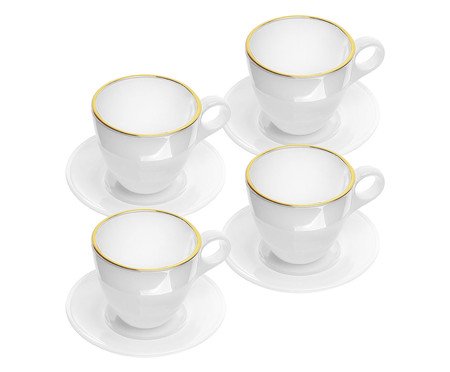 Jogo de Xícaras e Pires com Fio de Ouro Milky Branca | Westwing