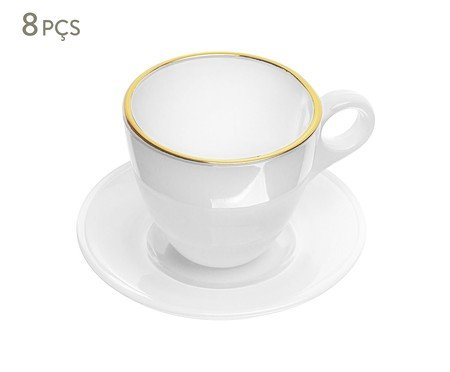 Jogo de Xícaras e Pires com Fio de Ouro Milky Branca | Westwing